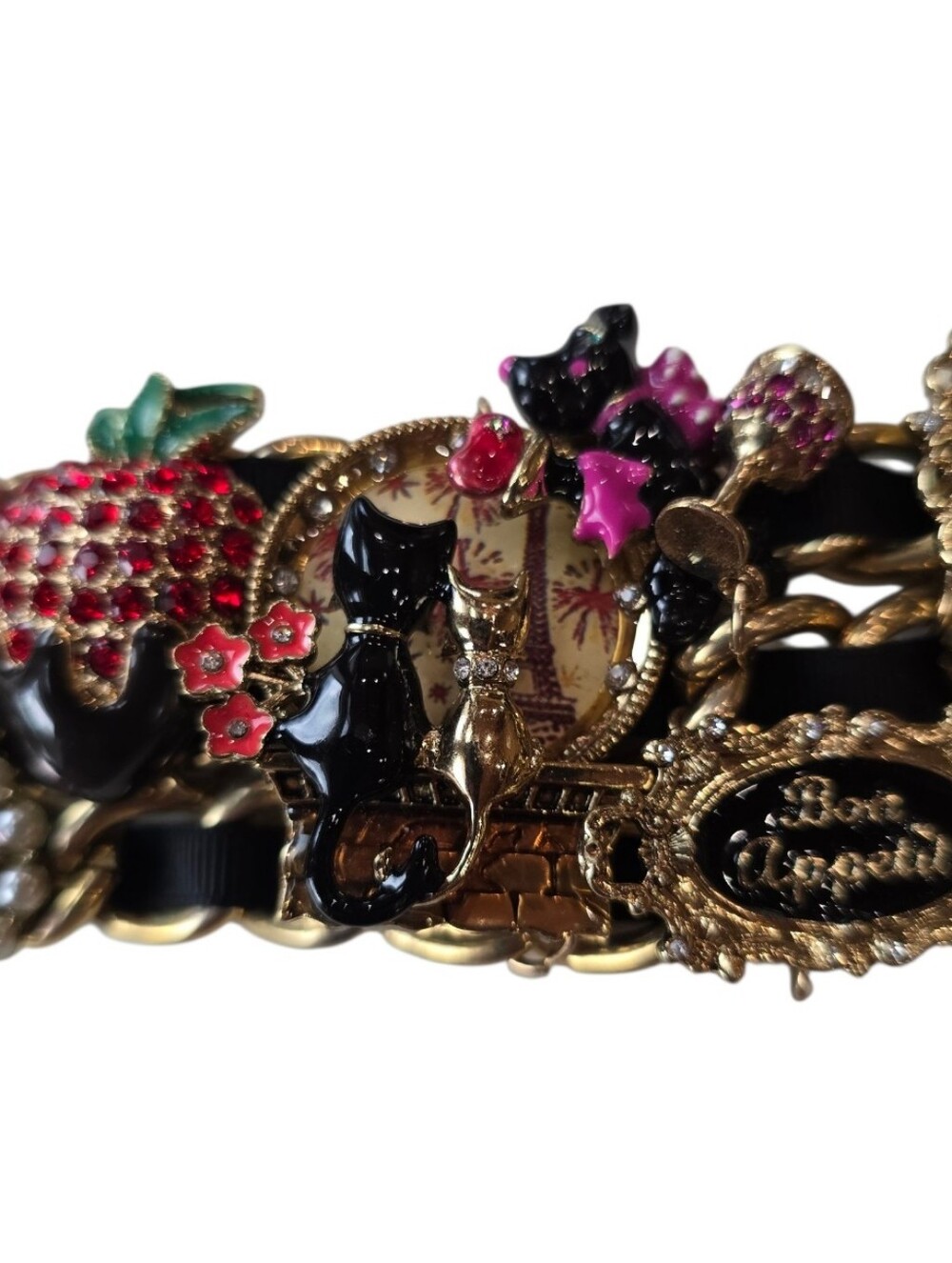 Betsey Johnson Paris Is Always A Good Idea Cat Lovers Gold Charm Bracelet - Picture 10 of 16